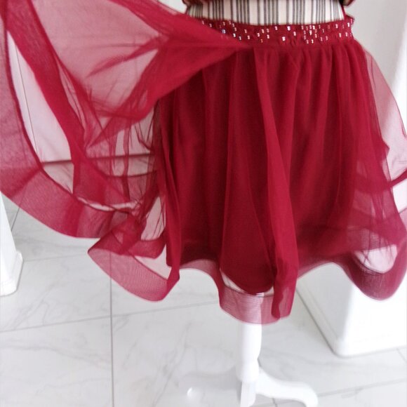 Jodi Kristoper 2 Piece Cropped Skirt Set Cranberry Red Sparkly Formal  11 / M - Picture 3 of 15